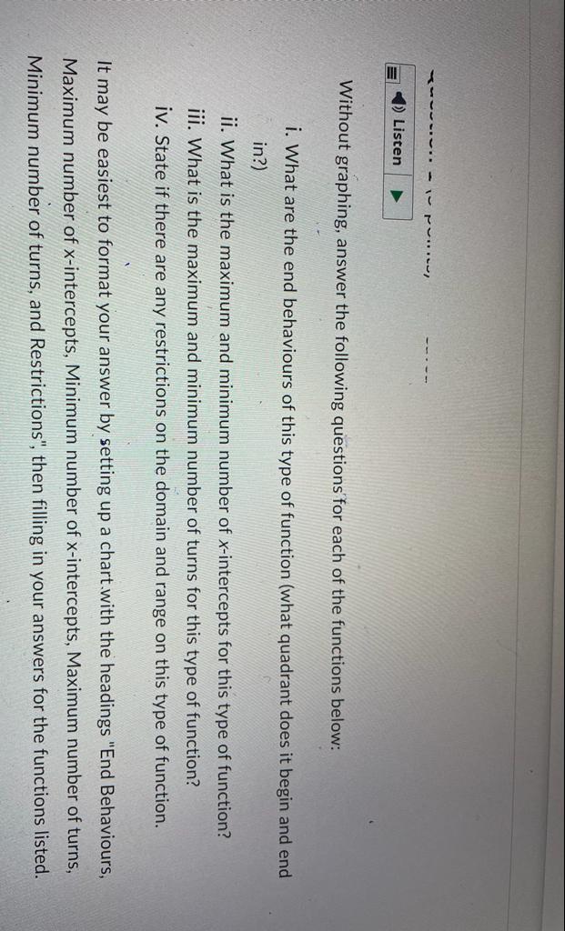 Using the table of values given, determine the