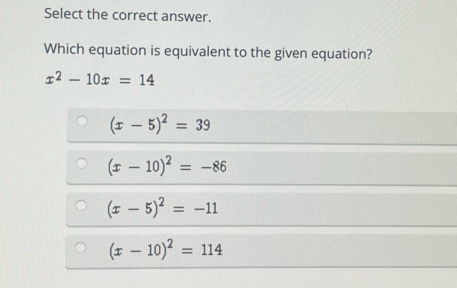 Which equation is equivalent to the given