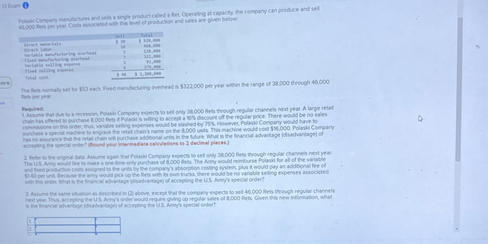 please help asap!!! Special Order Decisions 13