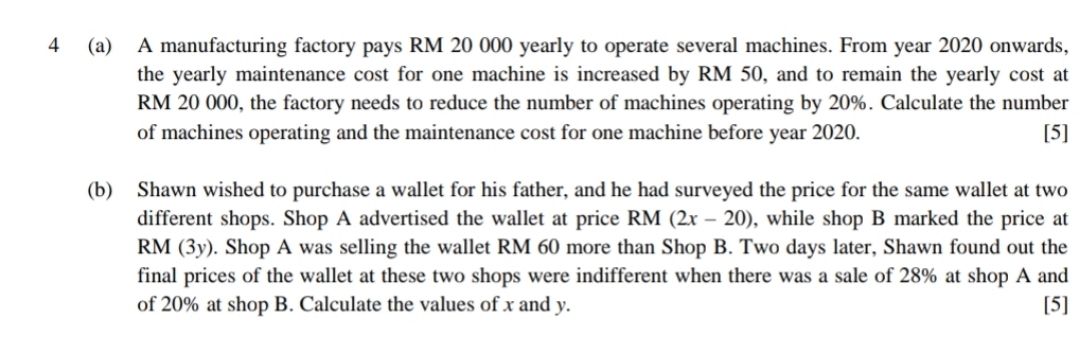 help please (a) A manufacturing factory pays RM