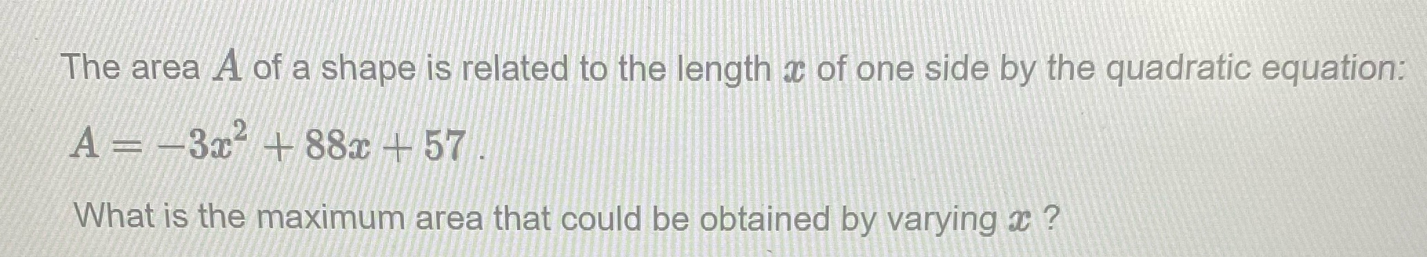 The area A of a shape is related to the length @