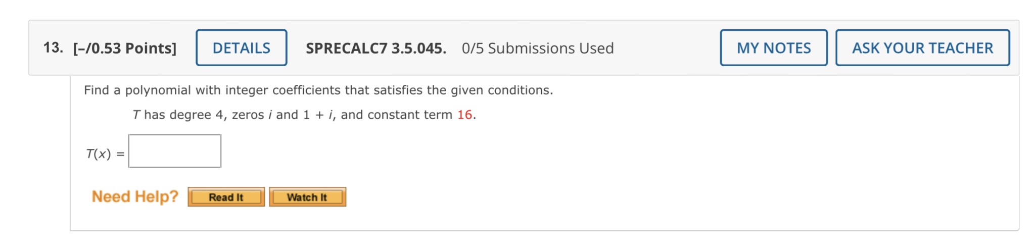 9. [l0.53 Points] DETAILS SPRECALC7 3.7.008. 0/5