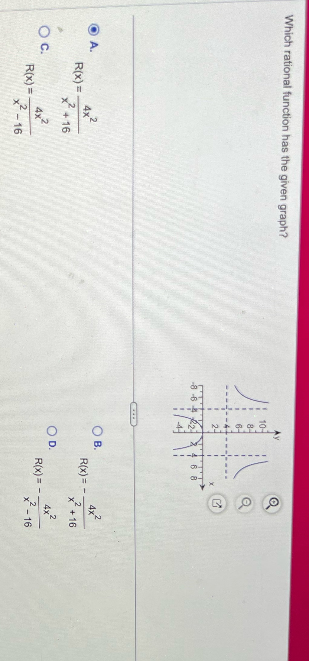 Which rational function has the given graph? - -