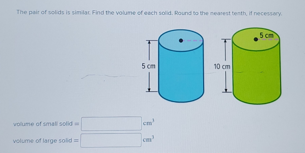 What is the volume of the small and large solid