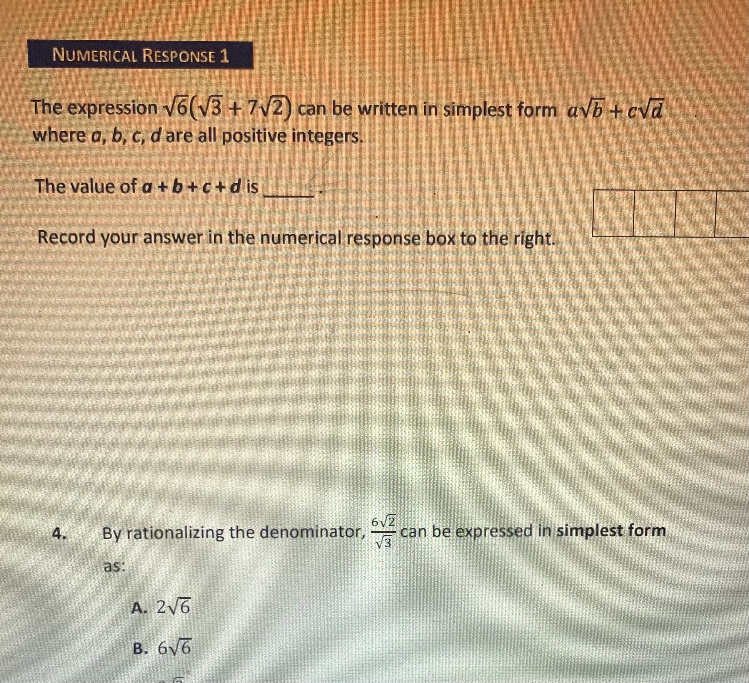 Chapter Quadratic and radical Please answer the