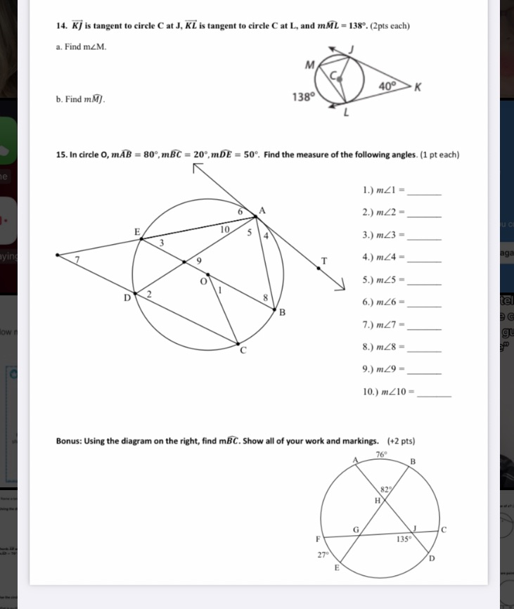 14. KJ is tangent to circle C at J, KZ is tangent