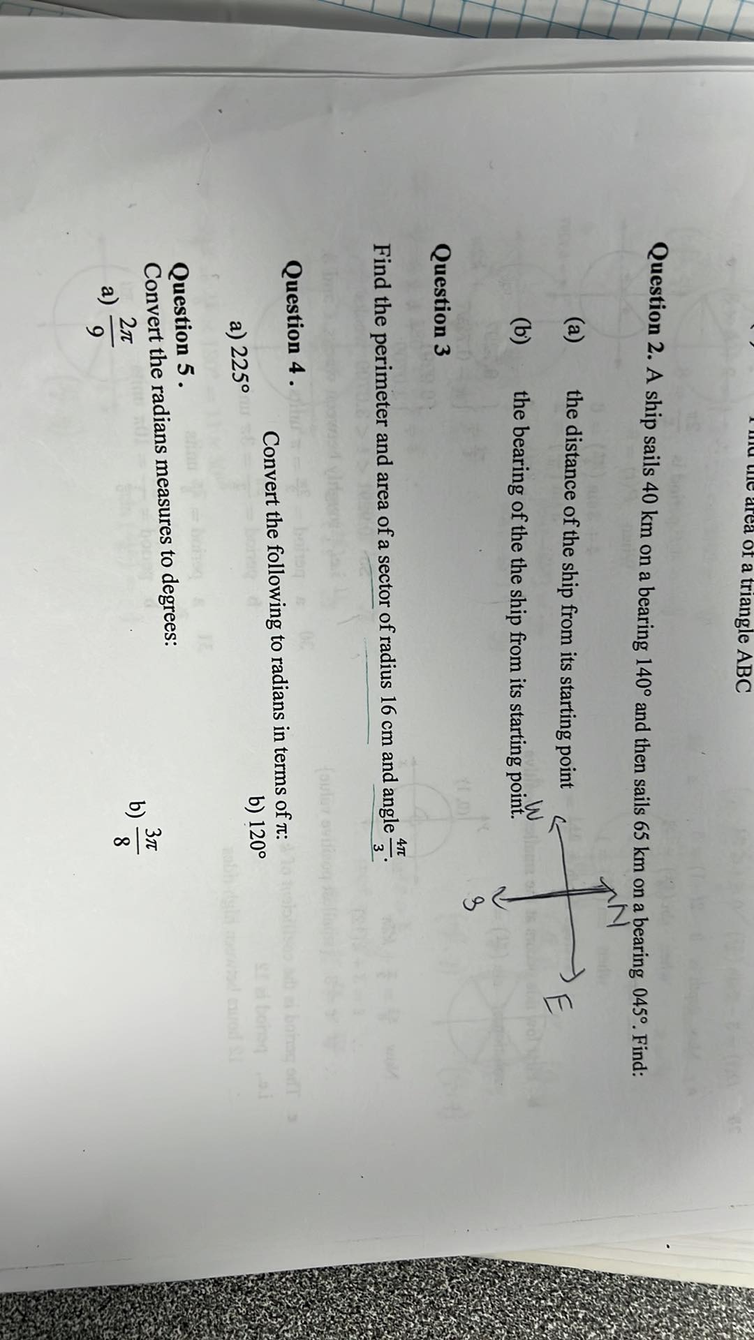 a triangle ABC Question 2. A ship sails 40 km on