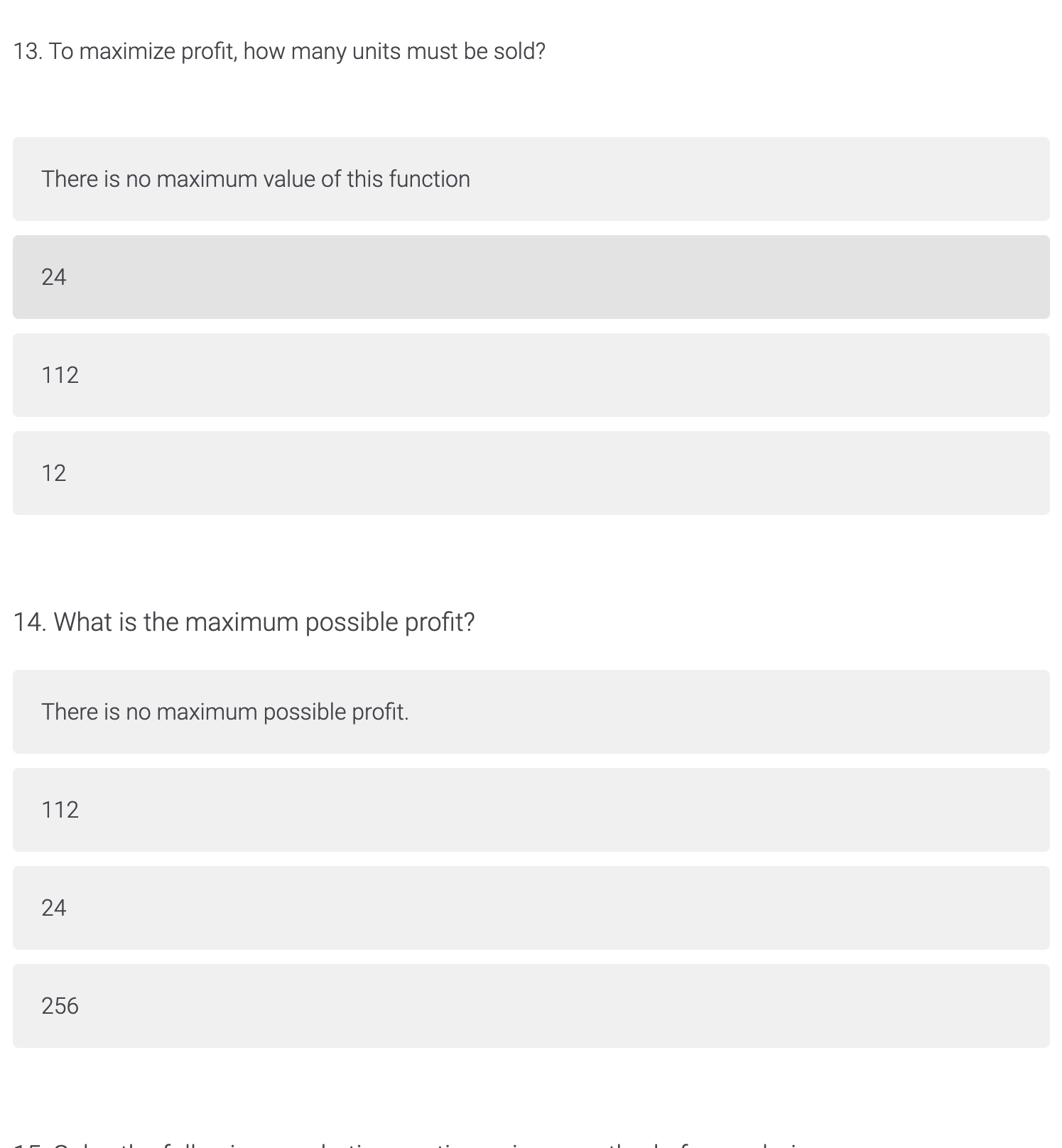 The profit from making and selling x units of a