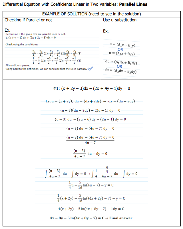 DIFFERENTIAL EQUATION: PARALLEL LINES Show