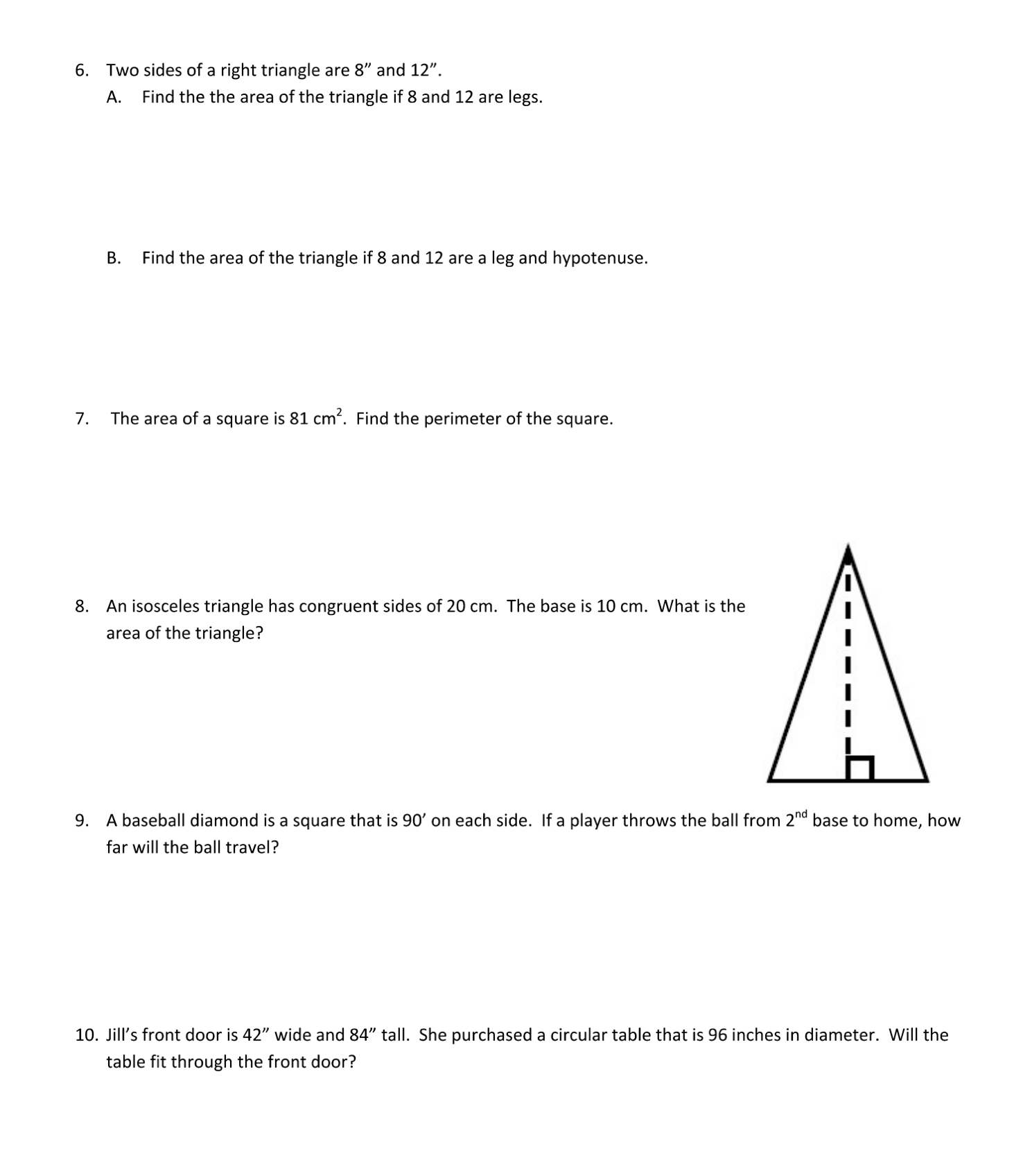 Pythagorean Theorem word problems ws #1 Name