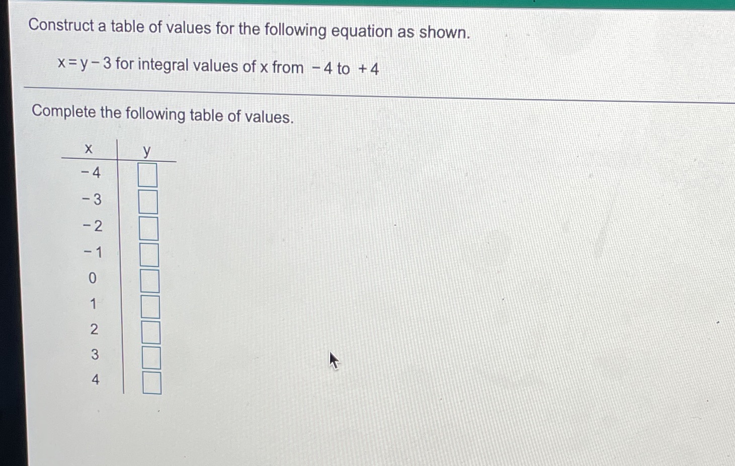 Construct a table of values for the following