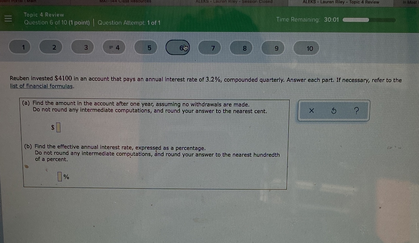 ALEKS - Lauren Riley - Topic 4 Review In Most