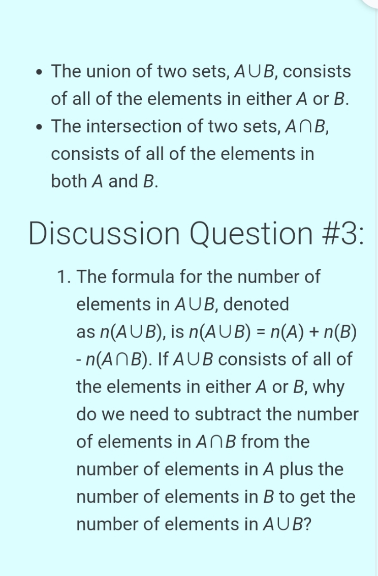 discuss the following . The union of two sets,