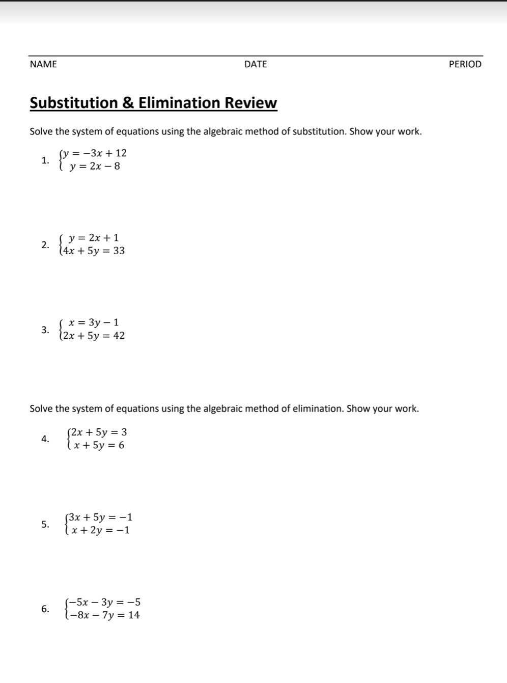 need help asap !! NAME DATE PERIOD Substitution
