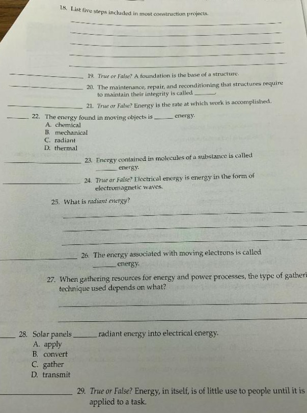 18. List five steps included in most construction