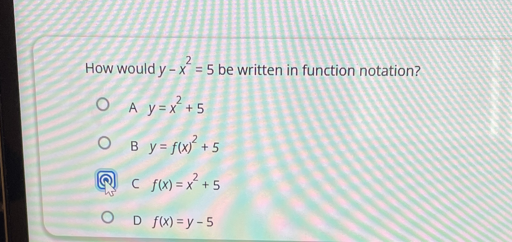 2 How would y - x = 5 be written in function
