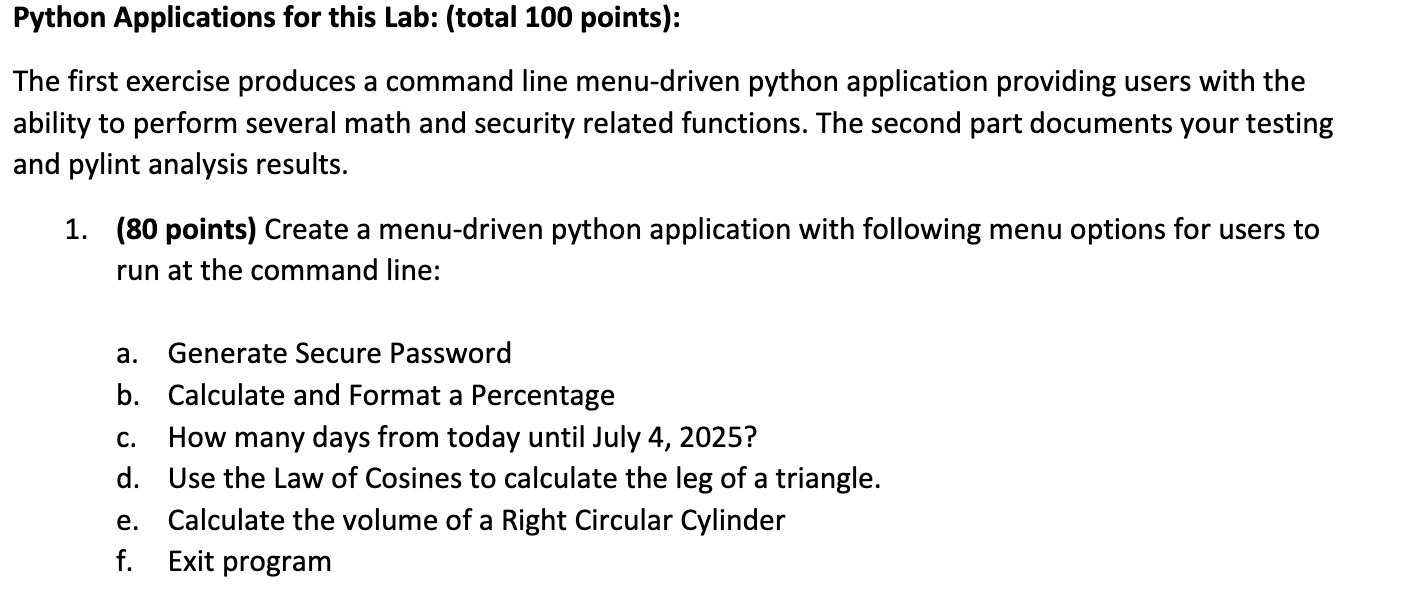 Python Applications for this Lab: (total 100