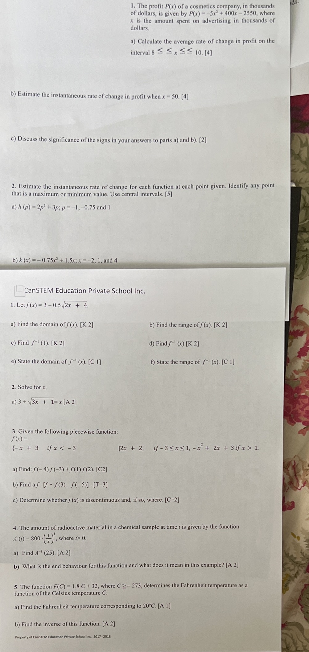 c) find the domain of the inverse function please