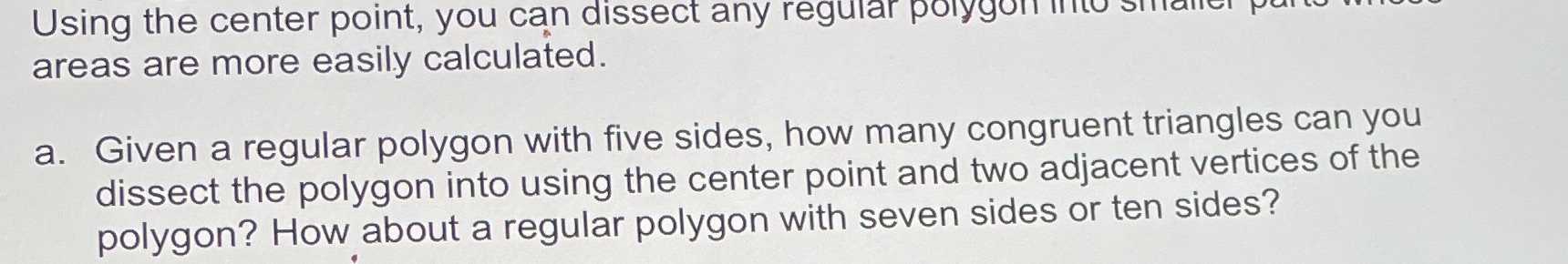 Area and surface area Using the center point, you