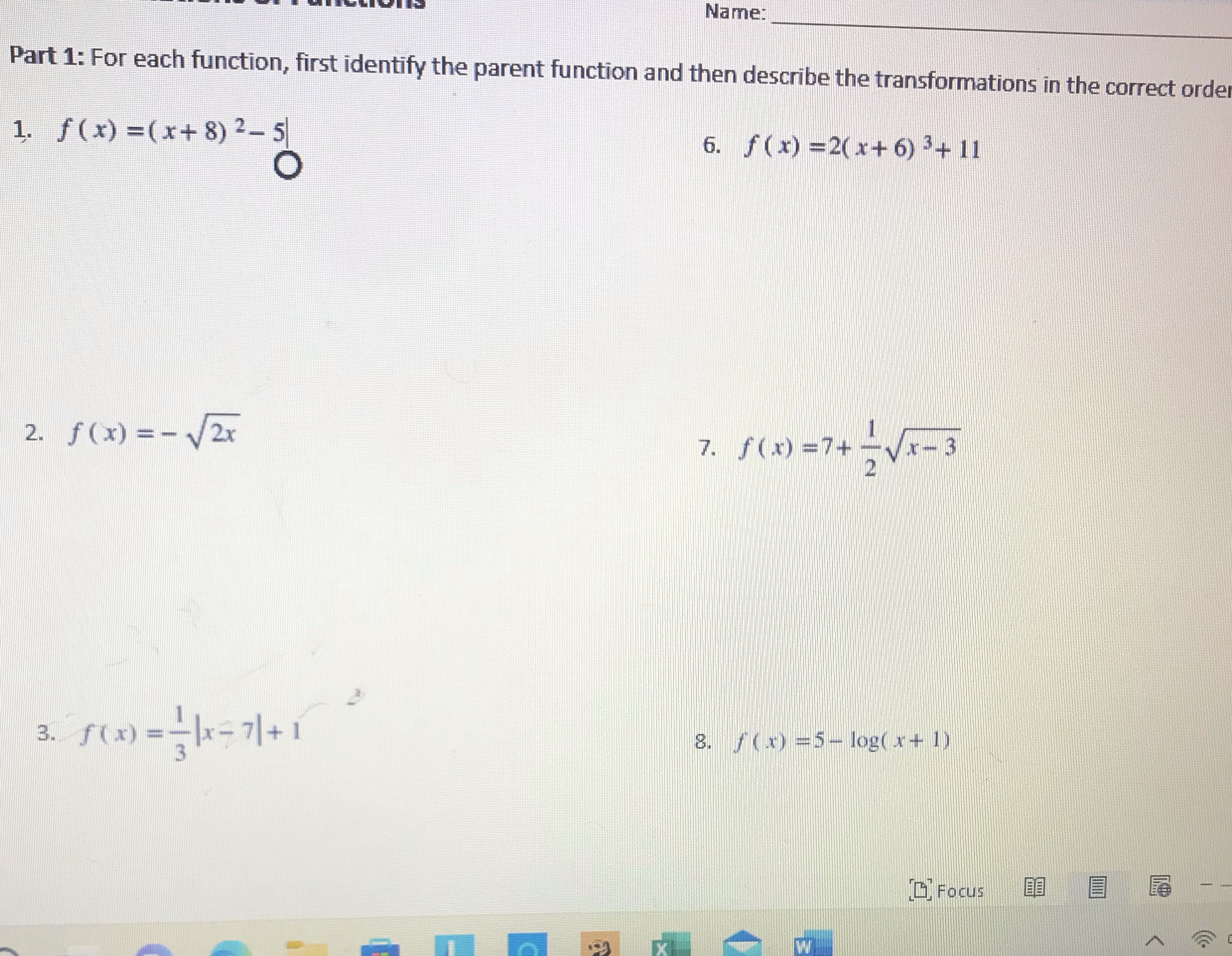 Name: Part 1: For each function, first identify