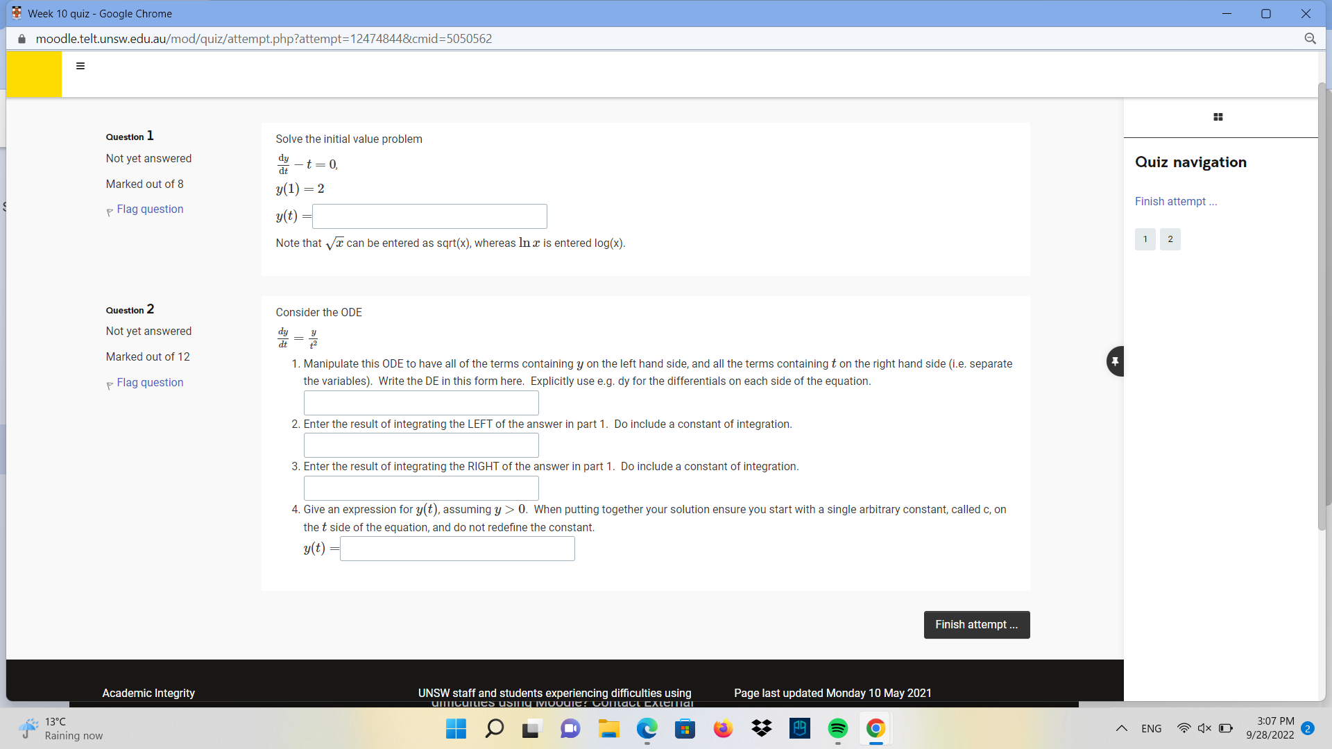 Week 10 quiz - Google Chrome - 0 X