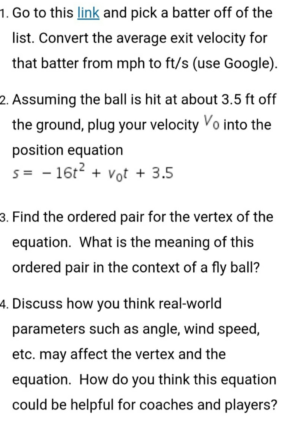 average exit speed is 96mph 1. Go to this M and