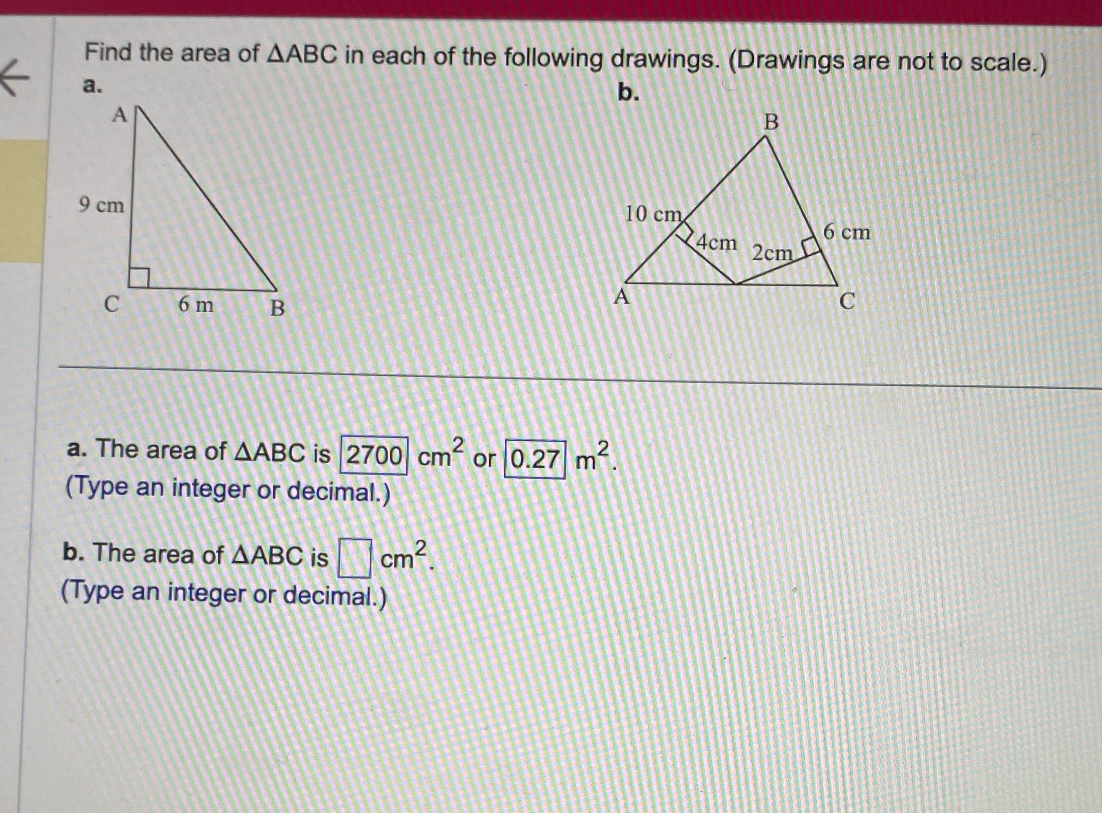 Find the area of AABC in each of the following