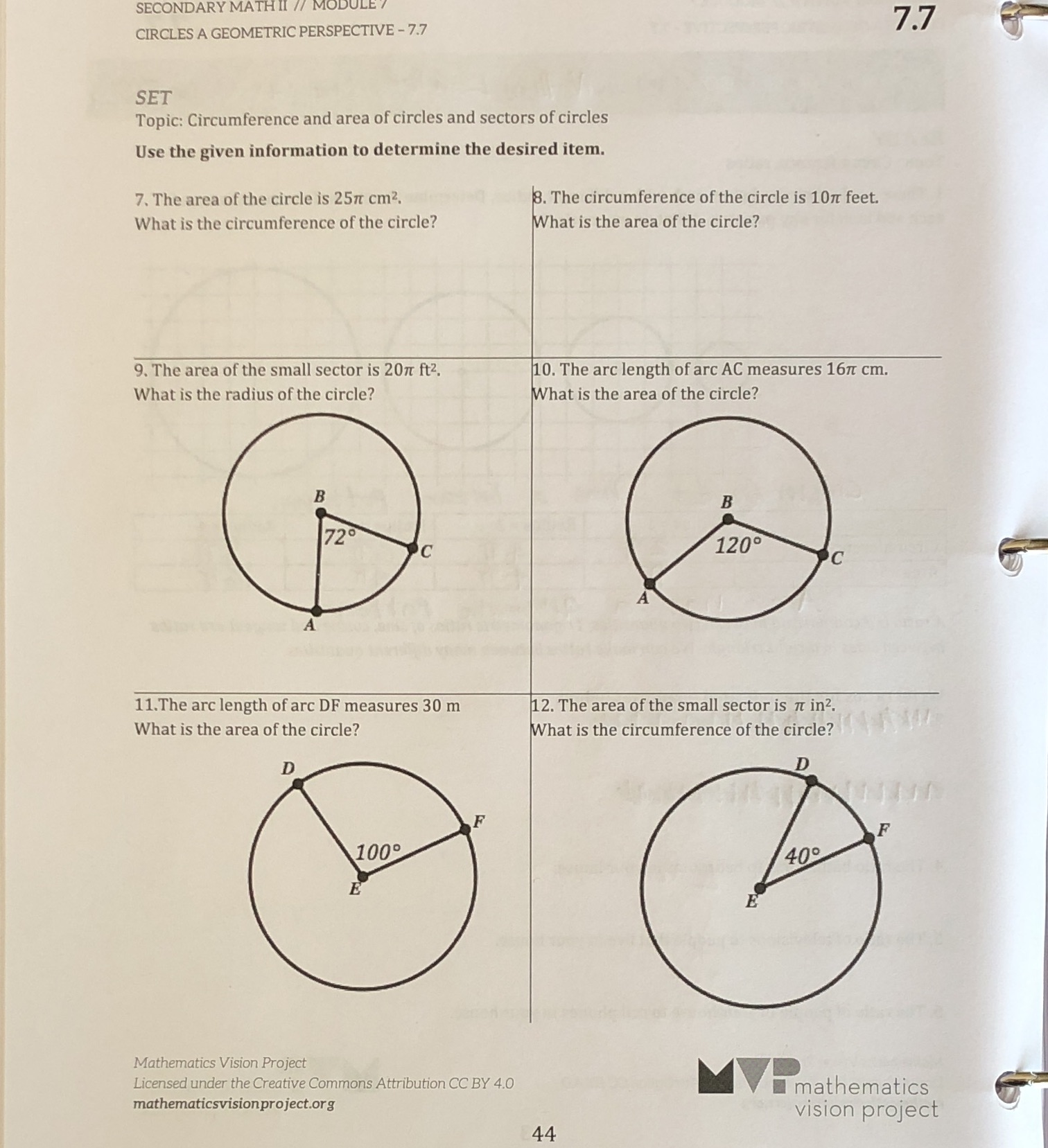 SECONDARY MATH II CIRCLES A GEOMETRIC PERSPECTIVE