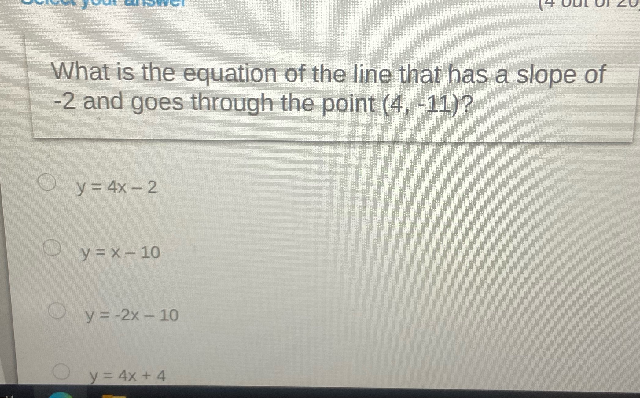 IT OLL UI LU What is the equation of the line