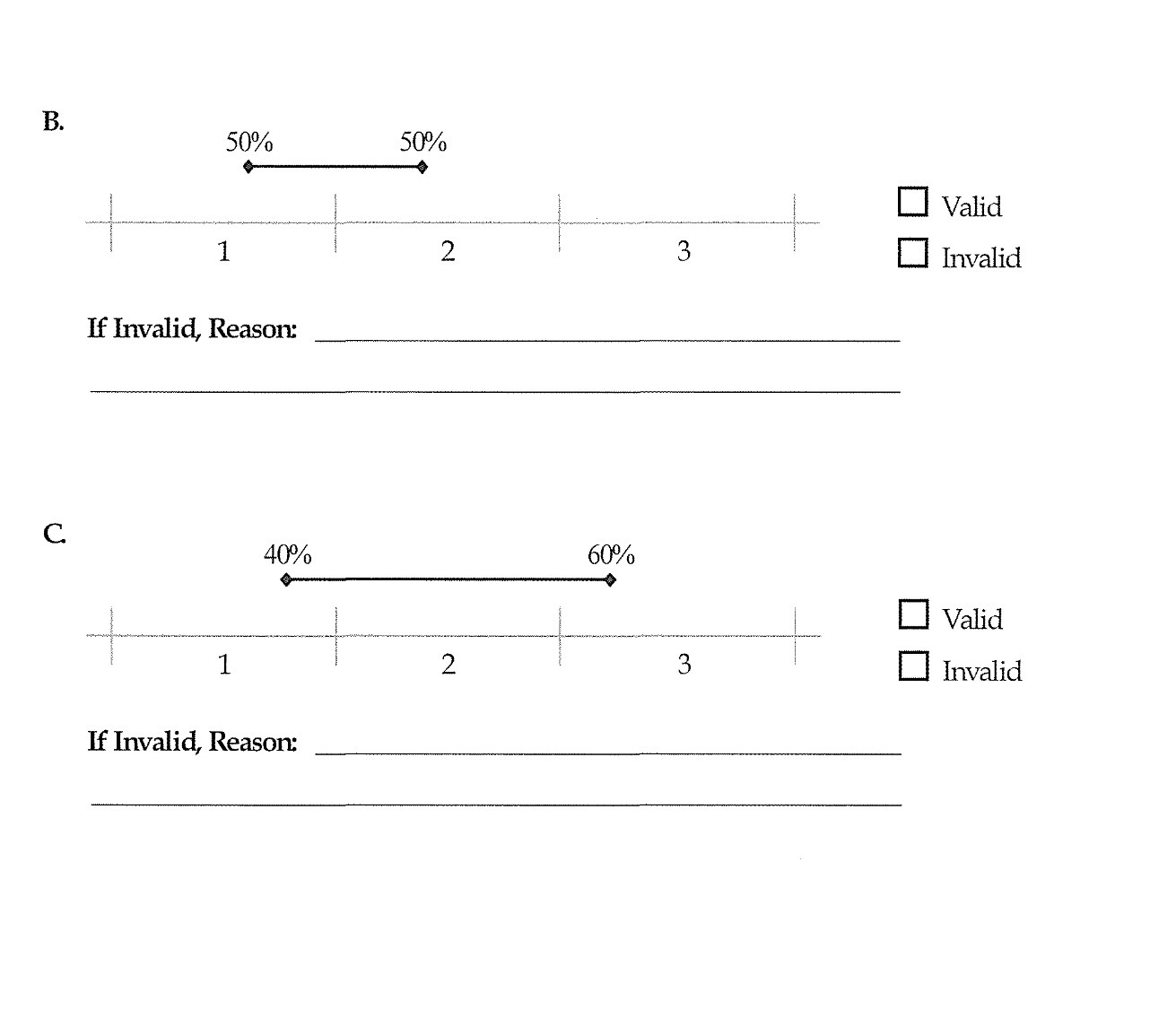 B. 50% 50% Valid 2 Invalid If Invalid, Reason: C