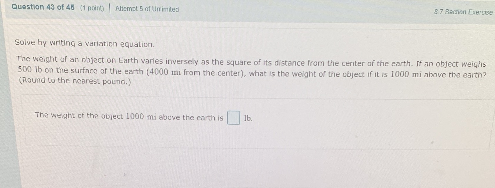 Question 43 of 45 (1 point) Attempt 5 of