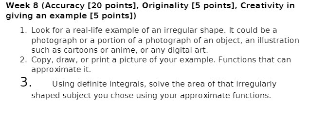 Week 8 (Accuracy [20 points], Originality [5