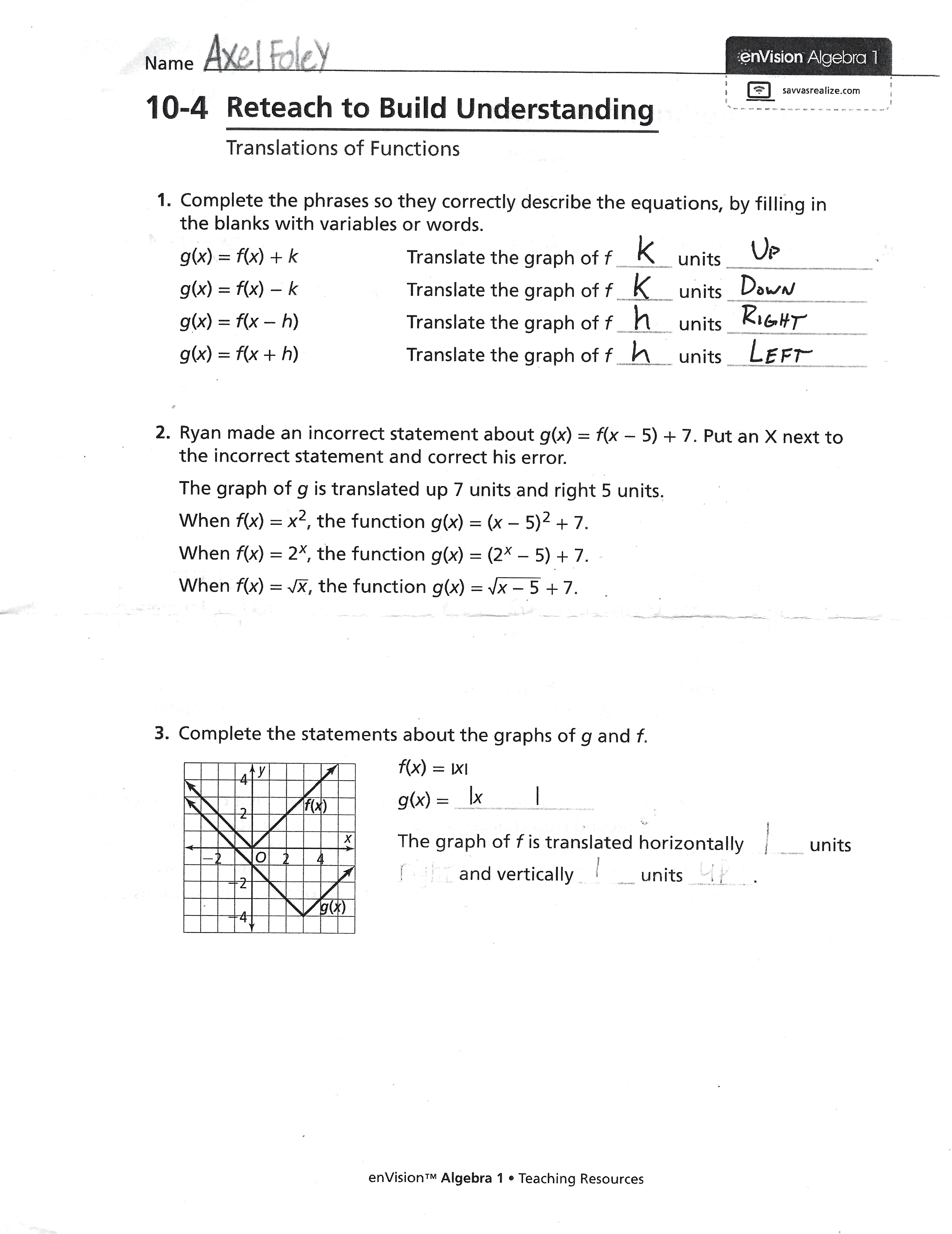 genVision Algebra l 10-4 Reteach to Build