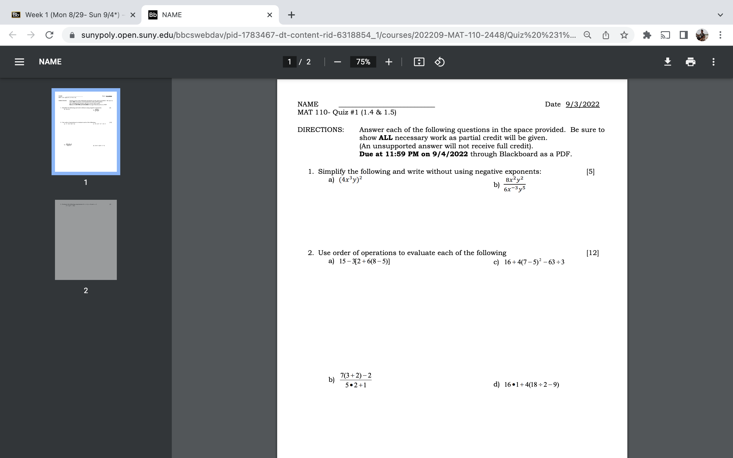 Bb Week 1 (Mon 8/29- Sun 9/4*) - X Bb NAME X +