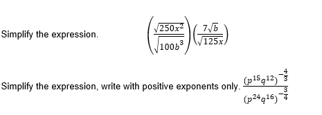 Simplify the expression. 250x2 7 0 100b 125x