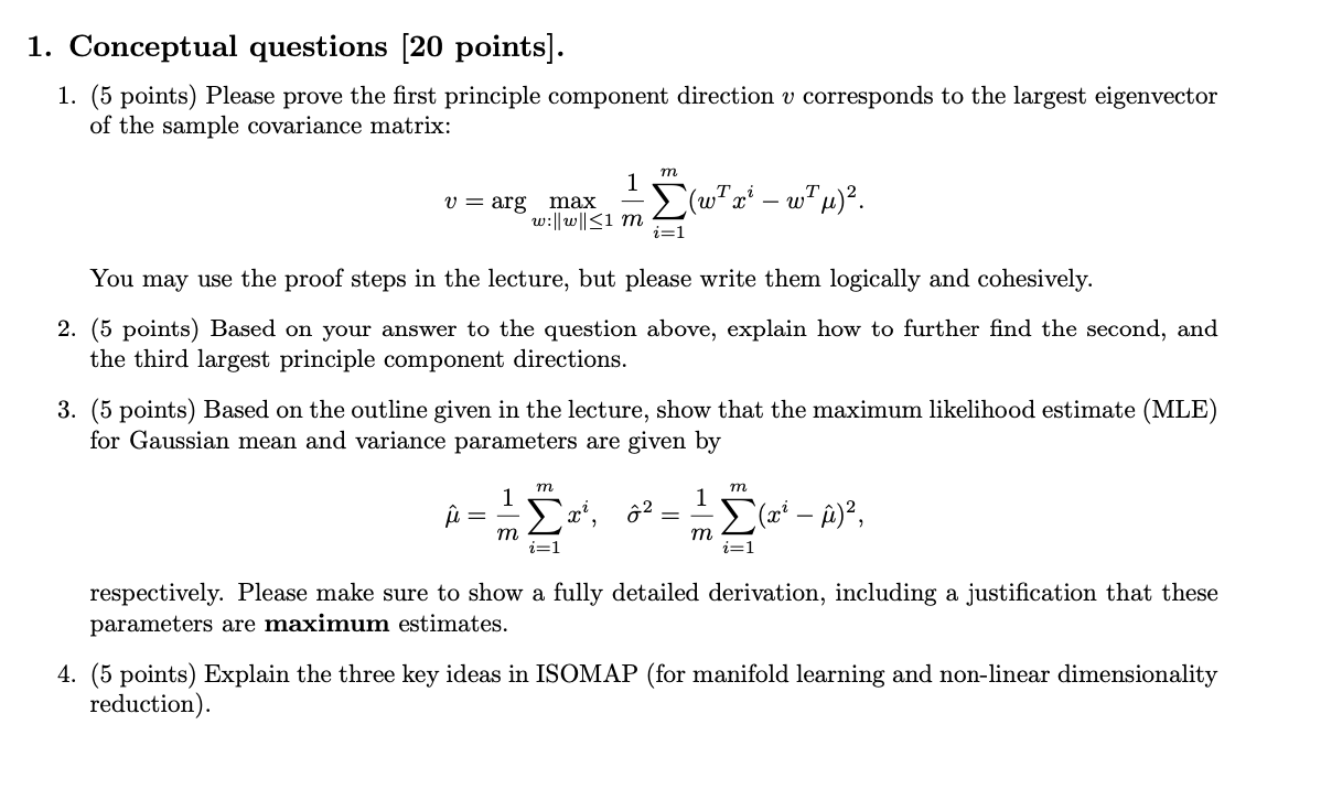 1. Conceptual questions [20 points]. 1. (5