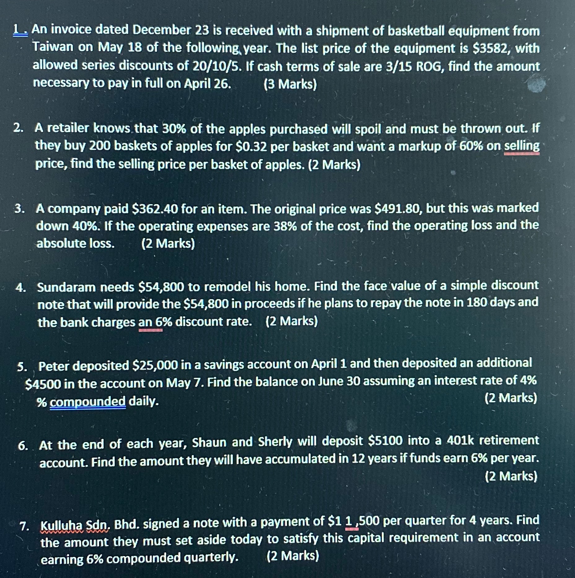 Do help on this 7 questions 1;. An invoice dated