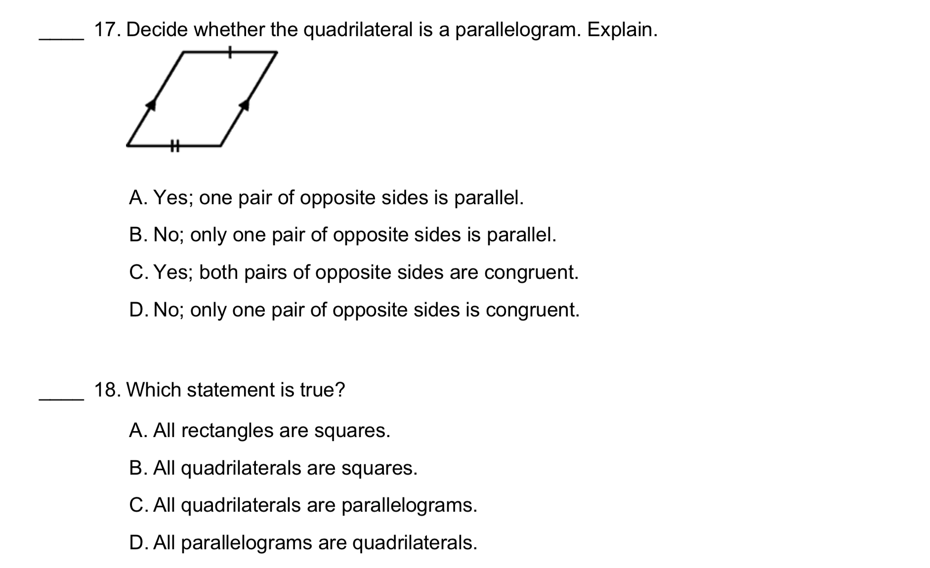 17. Decide whether the quadrilateral is a