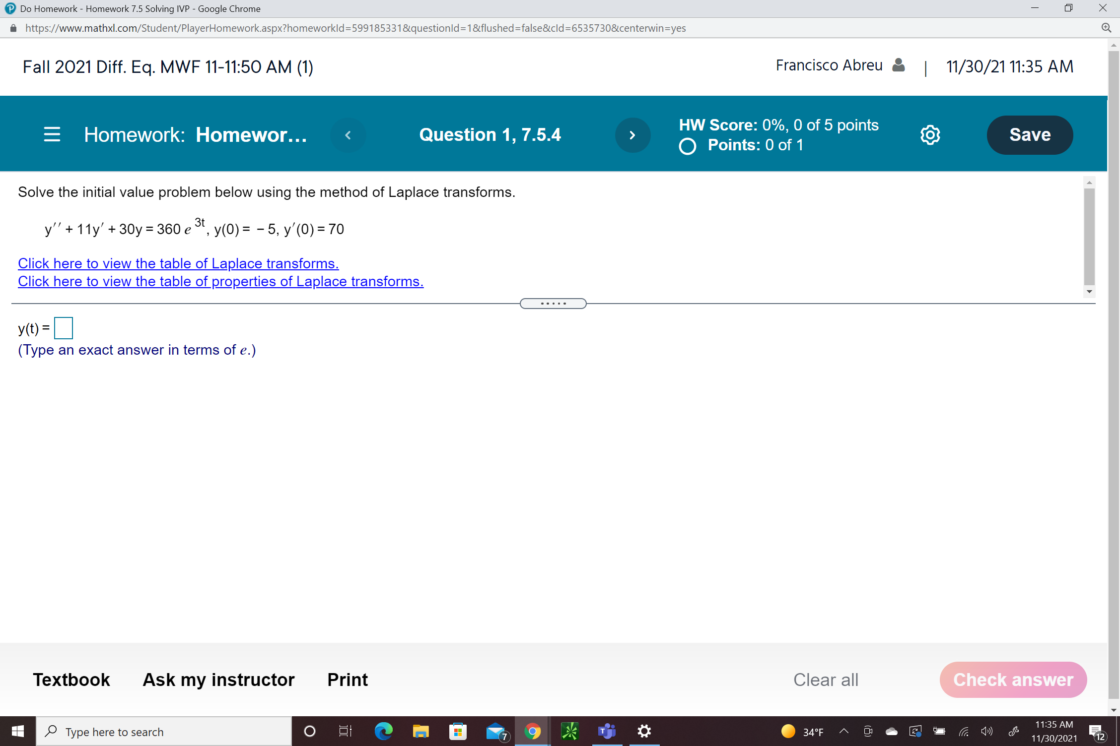 Do Homework - Homework 7.5 Solving IVP - Google