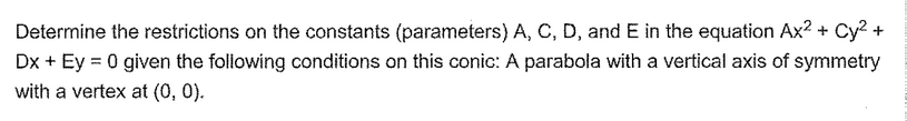 Determine the restrictions en the constants