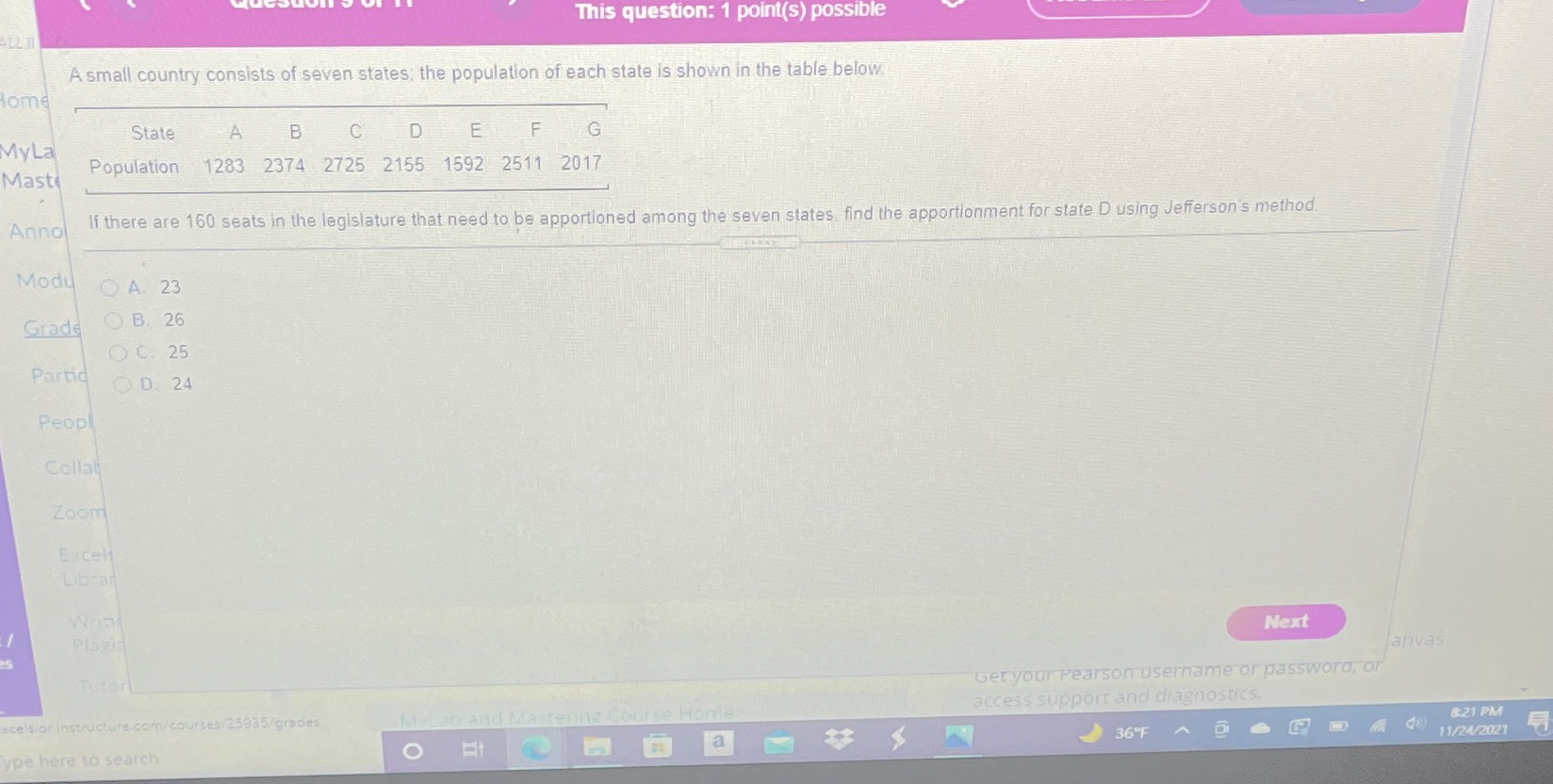 This question: 1 point(s) possible A small