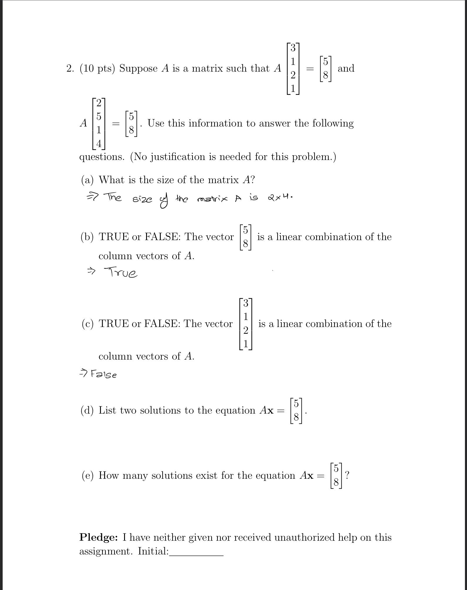 2. (10 pts) Suppose A is a matrix such that A - N