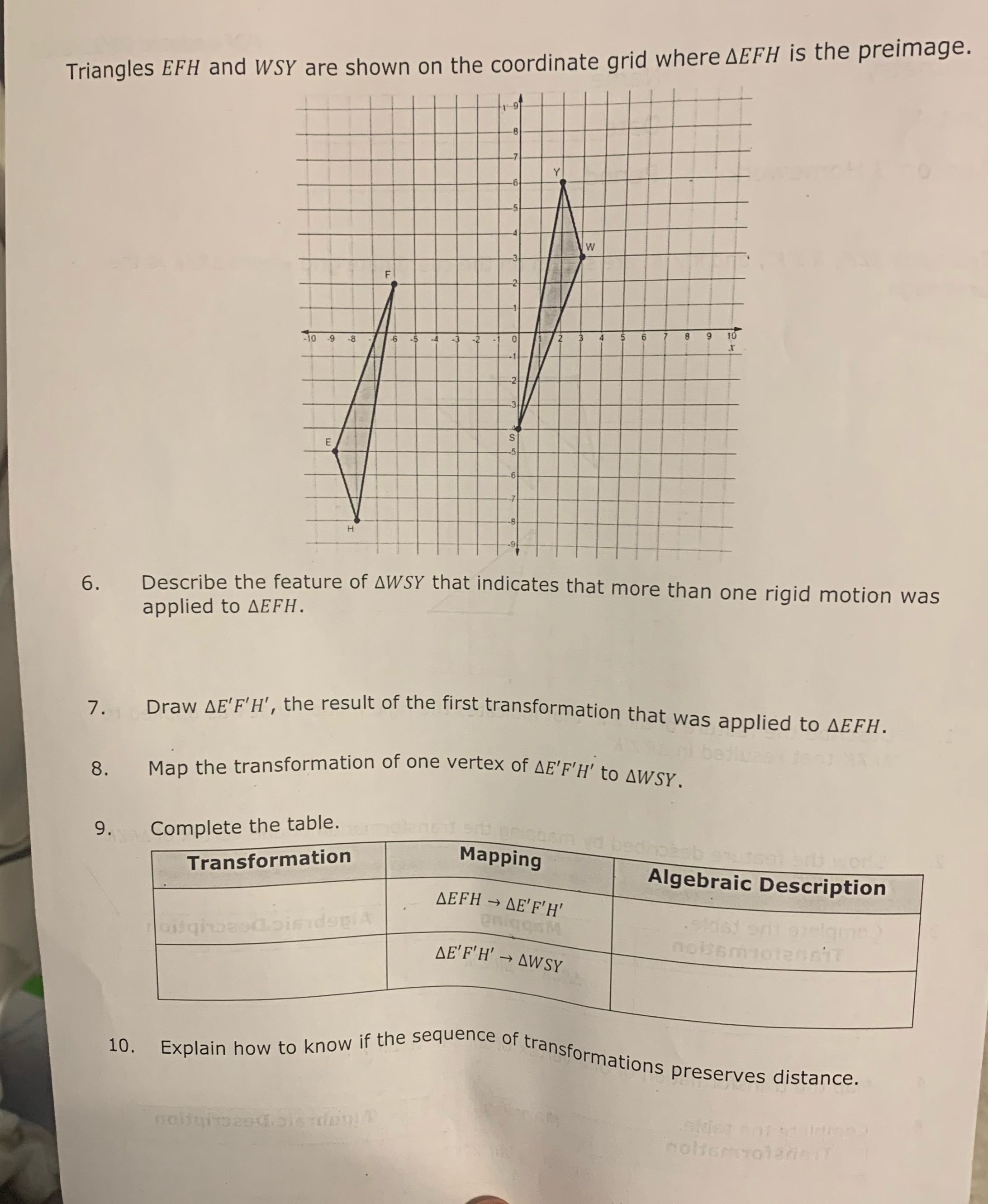 I need the answers Triangles EFH and WSY are