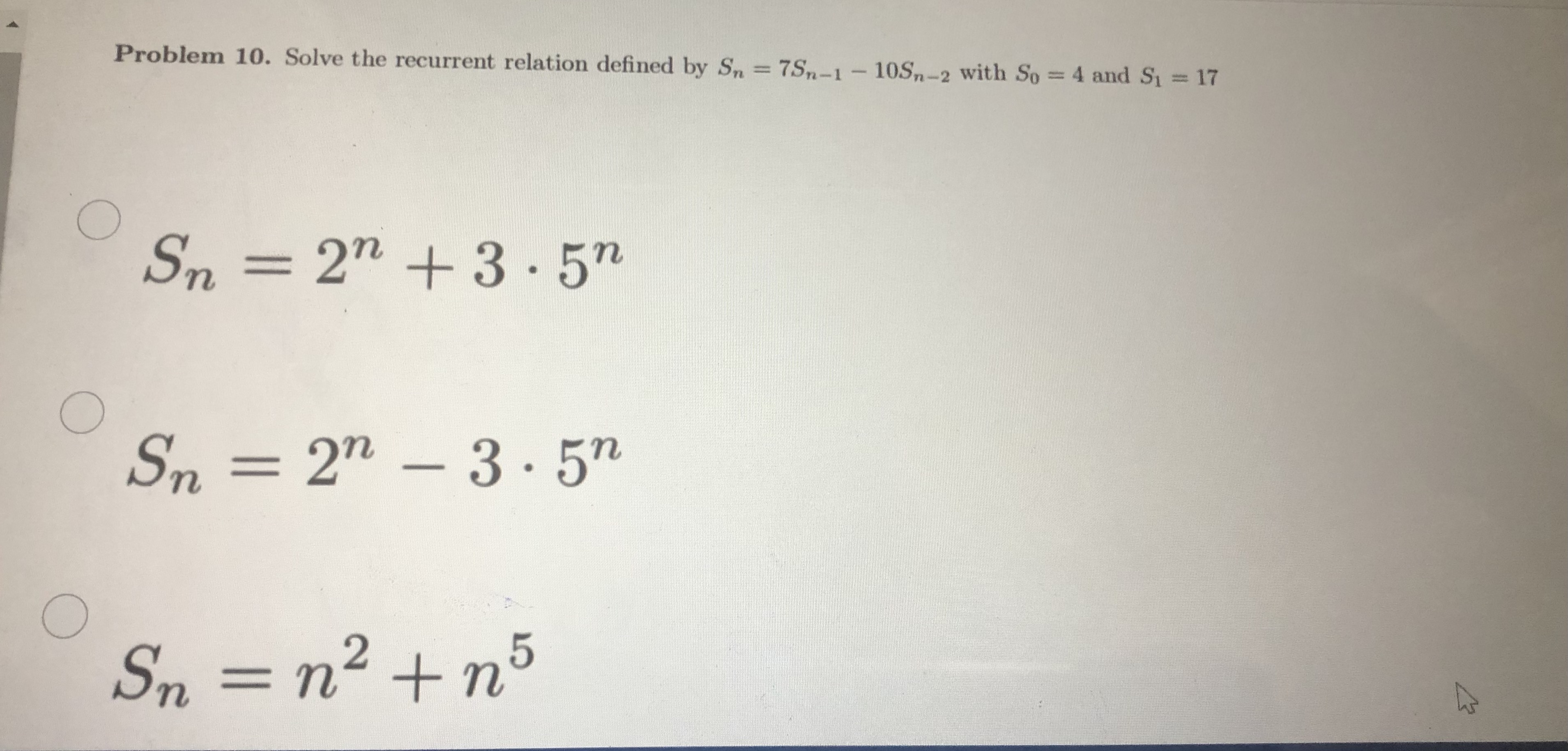 Problem 10. Solve the recurrent relation defined
