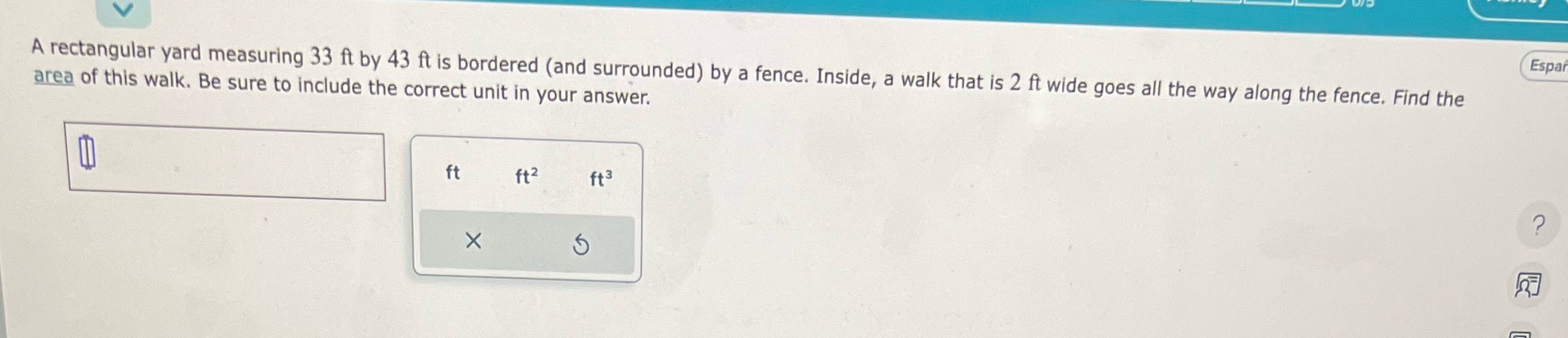 A rectangular yard measuring 33 ft by 43 ft is