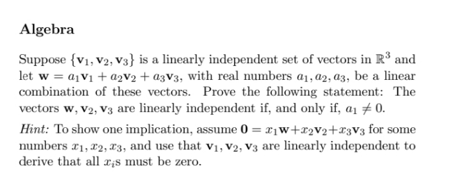 math Algebra Suppose { V1, v2, v3} is a linearly