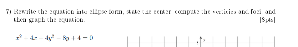 7) Rewrite the equation into ellipse form, state