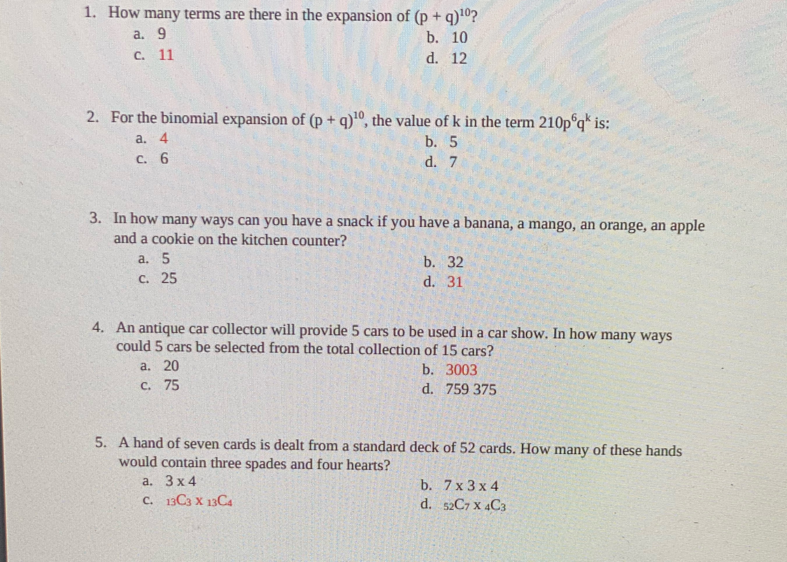 1. How many terms are there in the expansion of