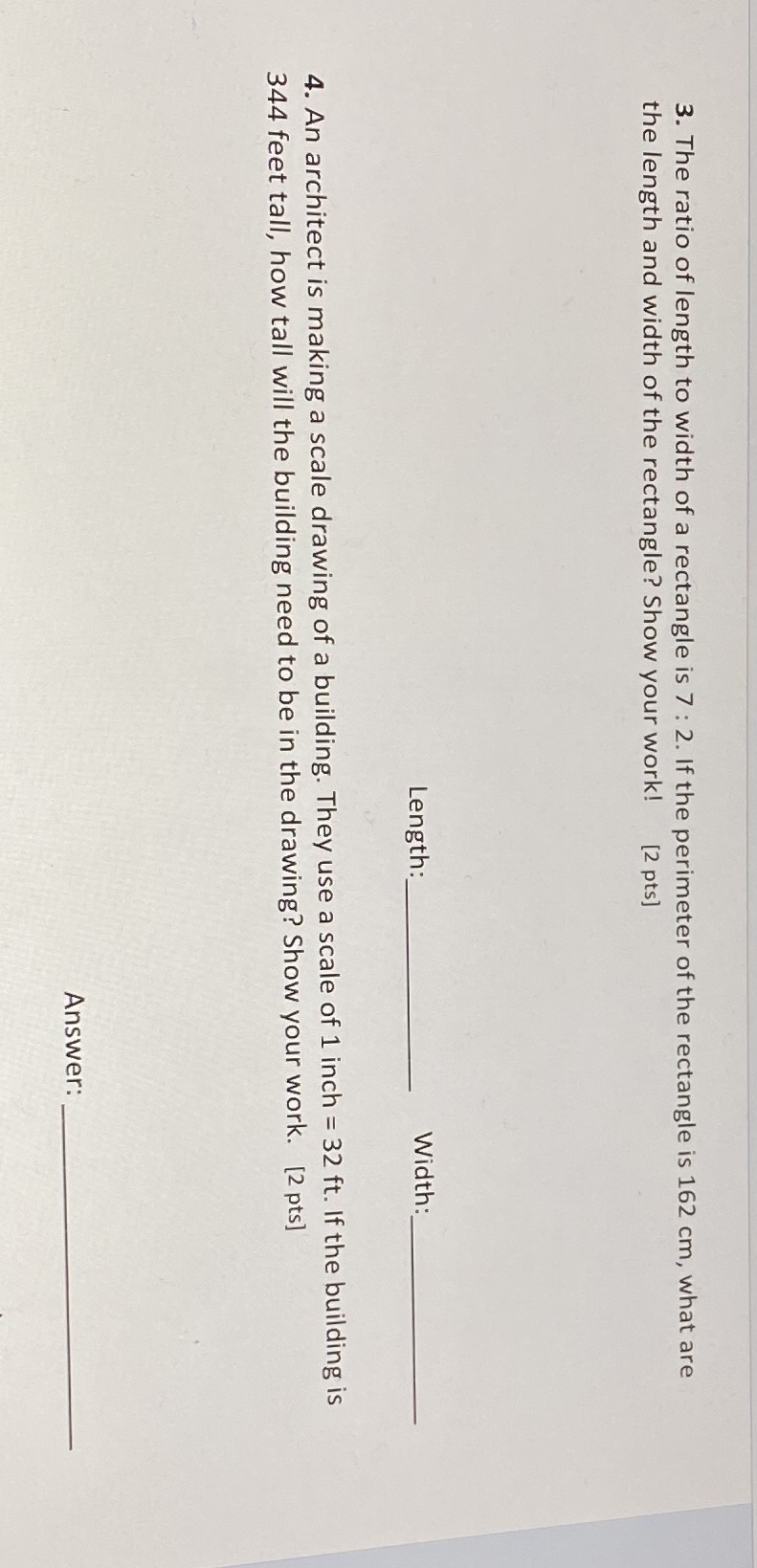 3. The ratio of length to width of a rectangle is