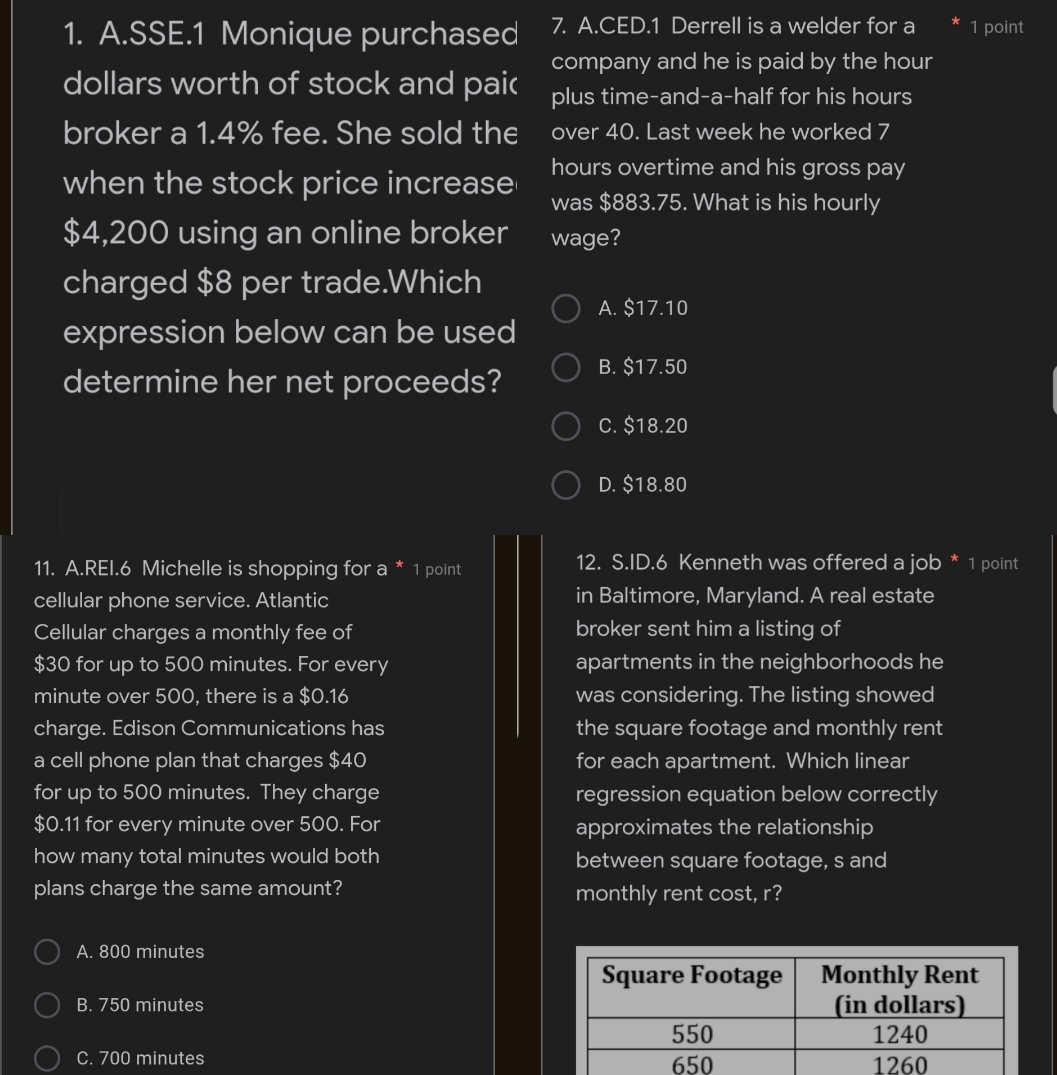 please solve this question 1. A.SSE.1 Monique